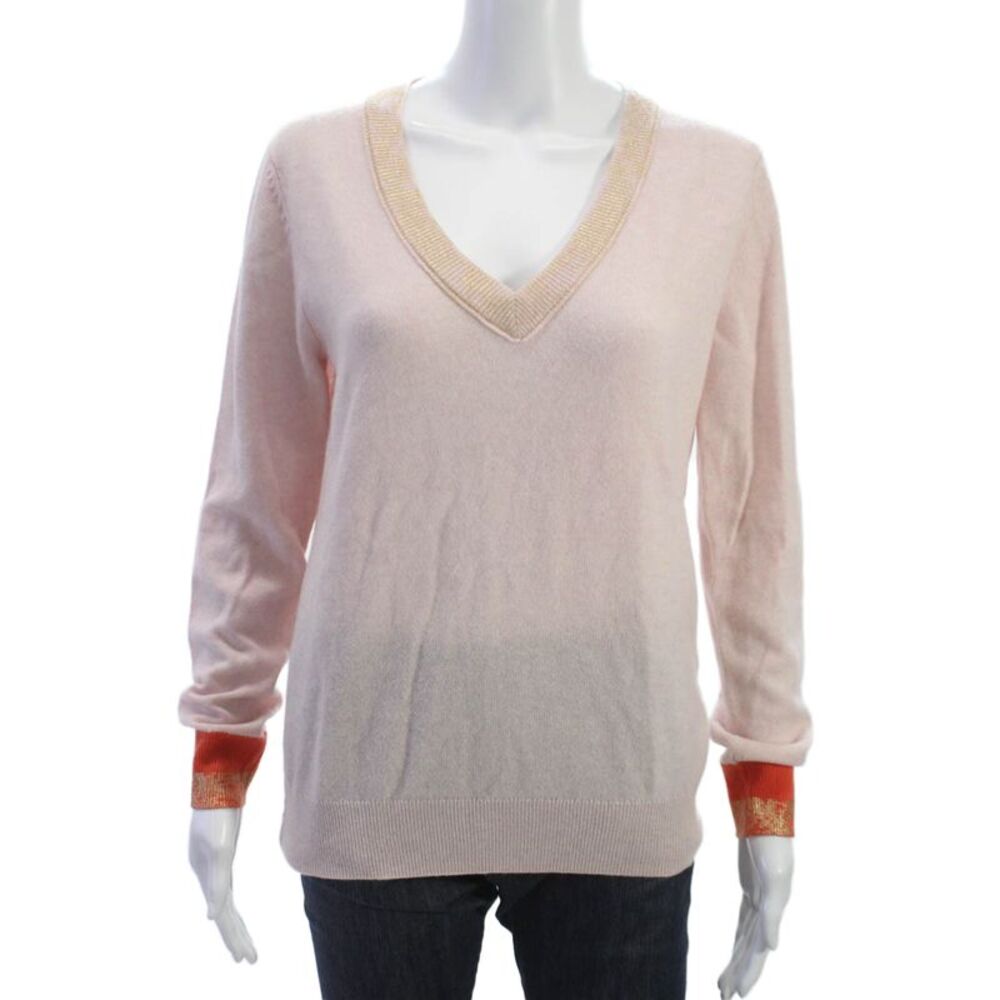 LT Women Pullover Pink Cashmere V-Neck Long Sleeve Size M